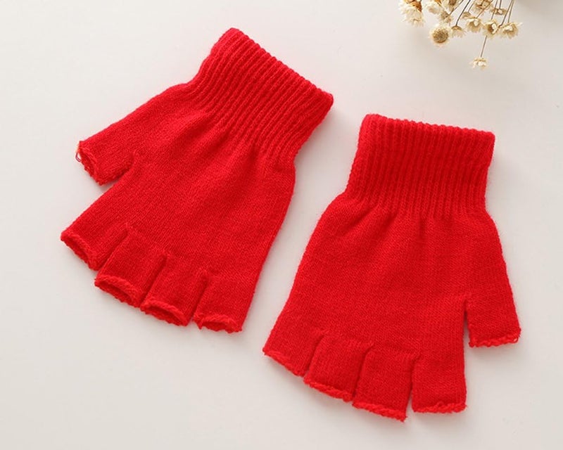 XF Boys' and Girls' Solid Knitted Half Finger Mittens Typing Gloves, Small - Image 2
